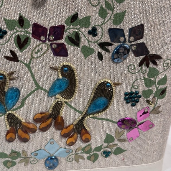 Enid Collins Style Jewel Tone Purse Canvas Tote Handbag Bucket Bling! - Picture 3 of 14